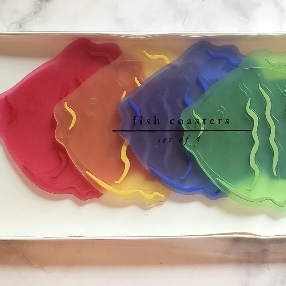 Vintage Pier1 NEW Vinyl Tropical Fish Coasters Set of 4
